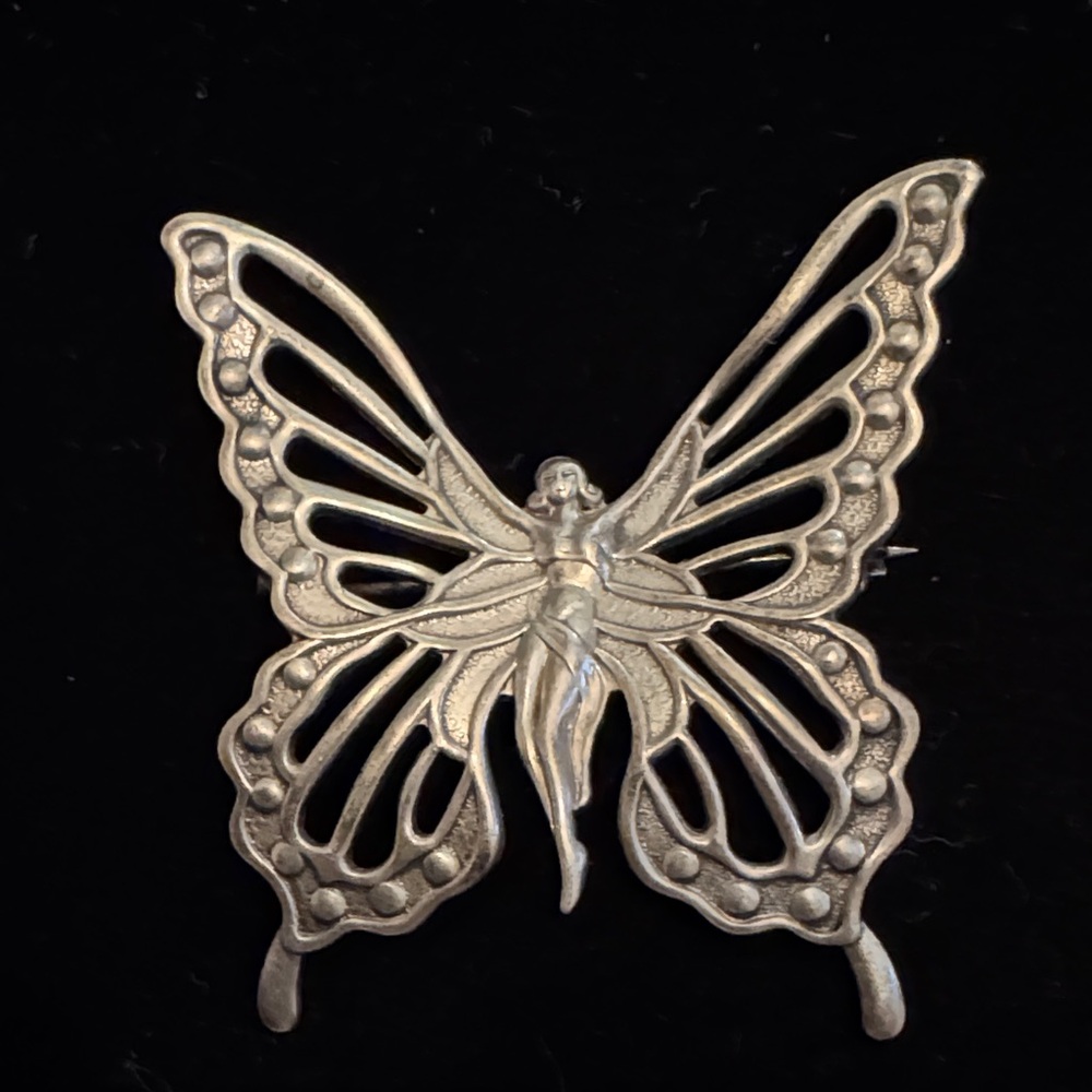 Sterling Silver Nuveau- style Butterfly Brooch, LANG, mystic, boho, nature
